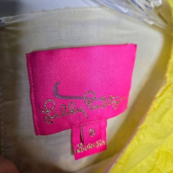 Lilly Pulitzer Mariella Dress Floral Scallop Eyelet Yellow Size 0 - Picture 11 of 12